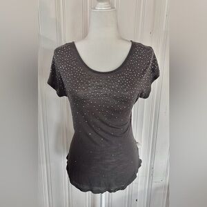 Apt. 9 Y2k Gray Rhinestone Embellished Short Sleeve Top ~ Size Petite S